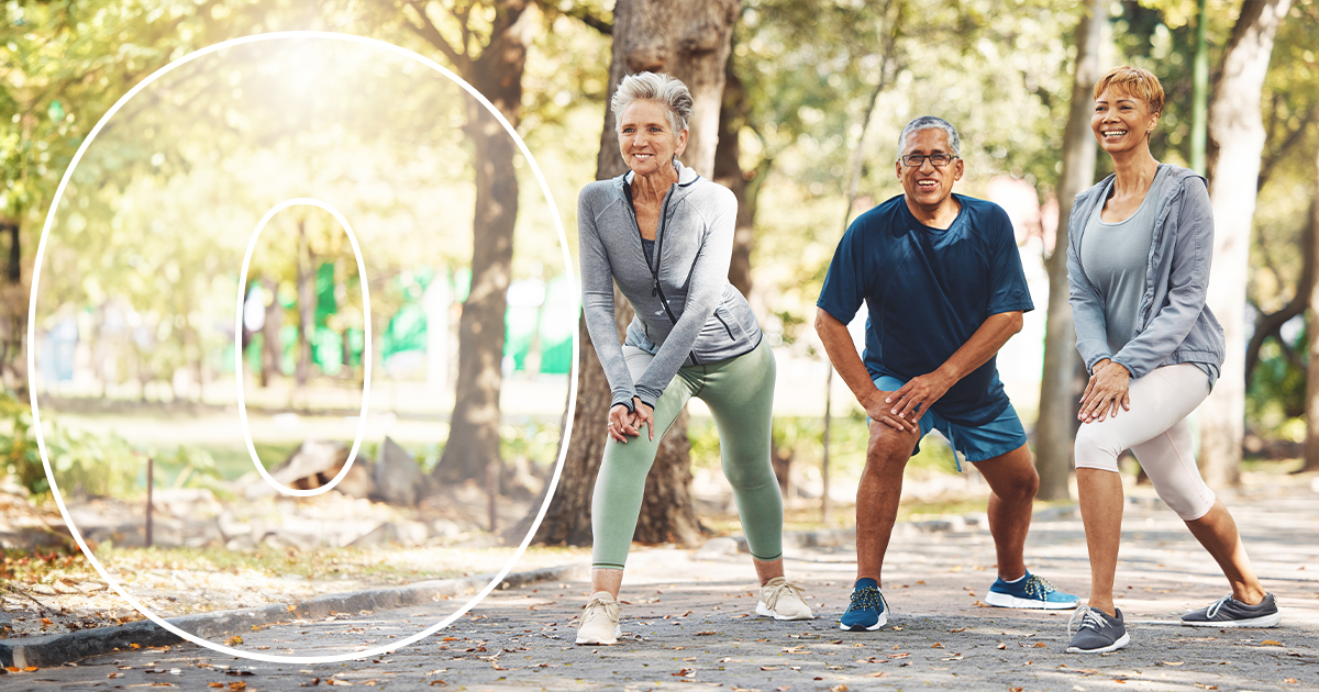 friends stretching outside