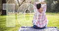 Woman relaxing in park sunny day plaid shirt